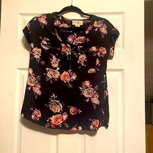 Small Blue Floral Short Sleeve Blouse